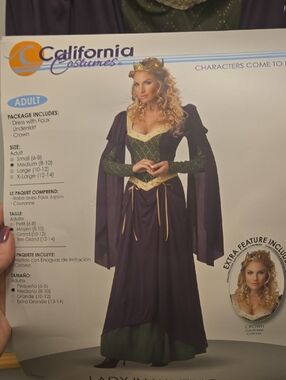 California Costumes Purple and Green Medieval Queen Gown with Gold Trim